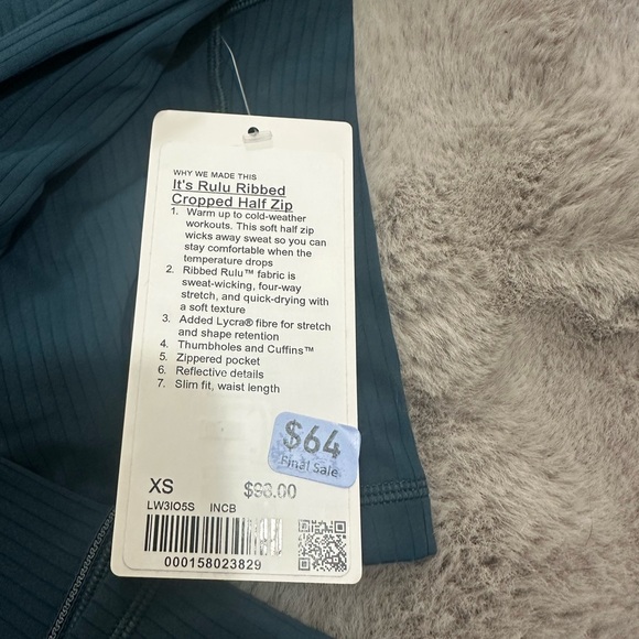 NWT Lululemon It's Rulu Ribbed Cropped Half Zip Updated Indochine Blue Size XS - Picture 5 of 6